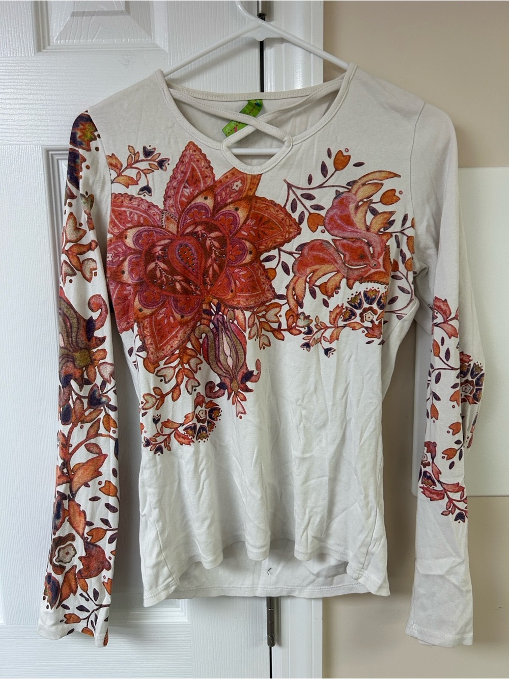 Itsus Cotton Long Sleeve Fall Leaves Floral Top